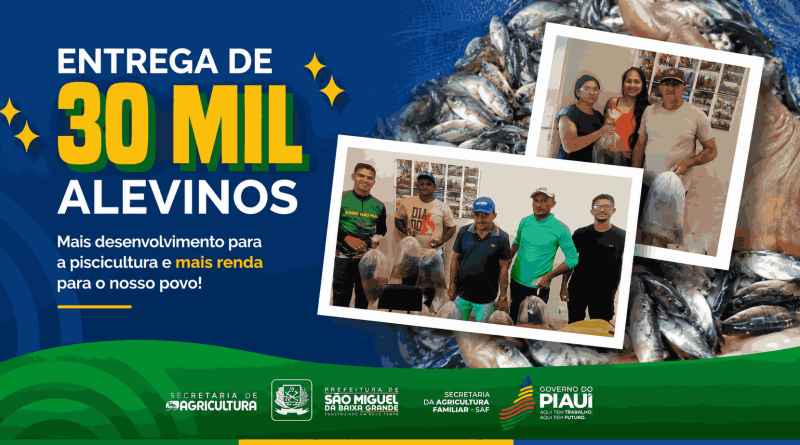 PREFEITURA REALIZA ENTREGA DE 30 MIL ALEVINOS E FORTALECE A PISCICULTURA NO MUNICÍPIO